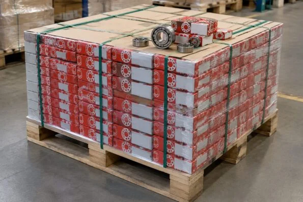 Boxed FAG bearings packed on a pallet ready for shipment
